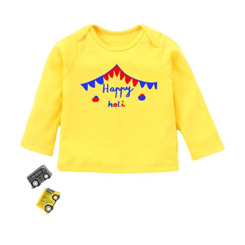 Kadambaby Baby Boys & Girls Cotton Holi hai Print Tshirt-Yellow