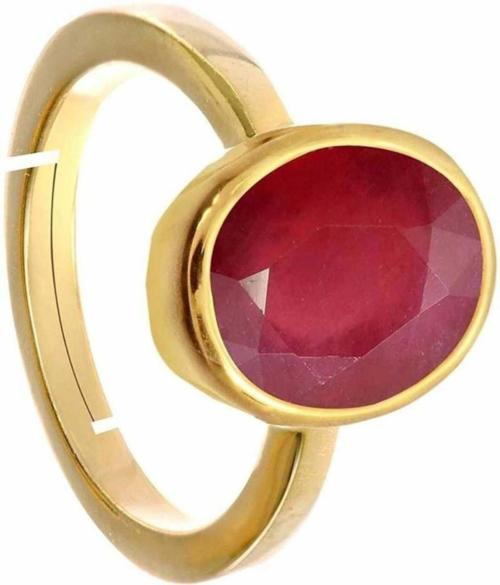 Chopra Gems & Jewellery Gold Plated Brass Natural Ruby Ring (Men and Women) - Adjustable