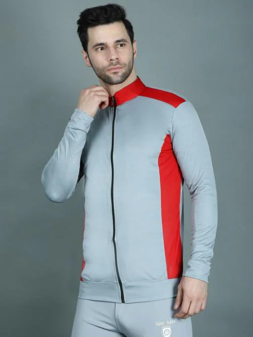 Cloflix Men Grey Self Design Polyester Sports Jacket (L)