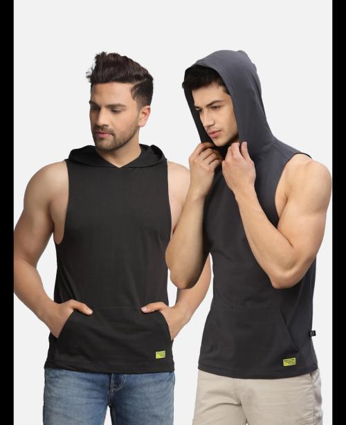 Rigo Men Combo of Black and Dark Grey Vest T-shirts