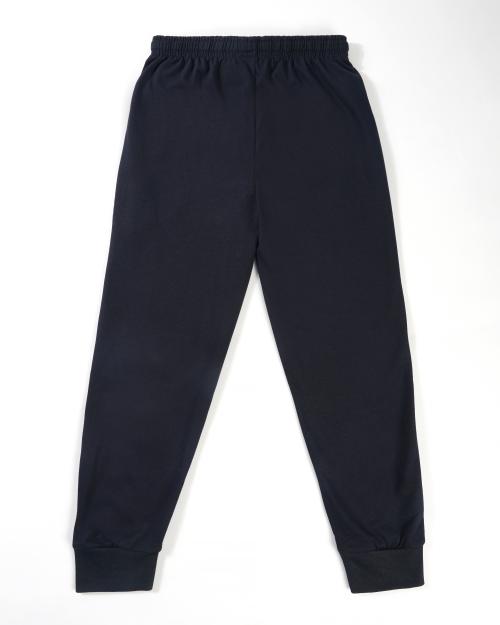 Sayama Pack Of 2 Cotton Blend Gripper Stylish Kids Lower and Regular Fit Track Pants for Boys | Unisex Soft and Plain Lounge Pants - Khaki-Navy Blue, 8-9 yrs