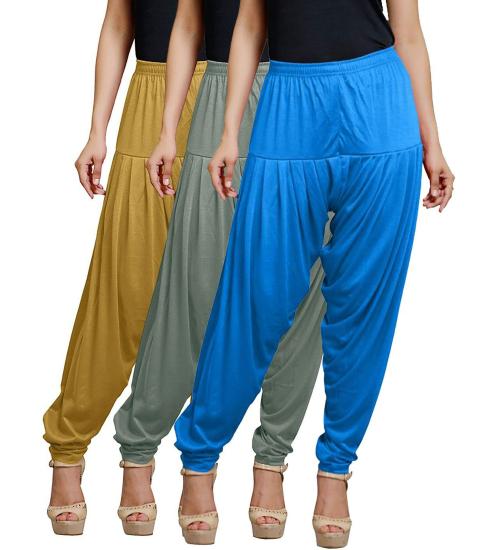 JENESIS Viscose Knitted Fabri Women's Dhoti Patiyala Salwar Harem Bottoms Pant | Patiyala for Womens | Womens Patiyala Leggings (Pack Of 3)_Multicolor_XL