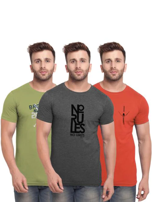 BULLMER Men Multicolor Cotton Blend Printed Pack of 3 T-shirt T Shirt For Men | Men T Shirt | Men Tshirt | Tshirt for Men | T Shirts | Tshirts | Oversized Tshirt | Men Tshirt