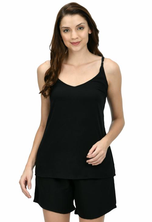 USA Fantasy Women's Black Rayon Solid Nightsuit