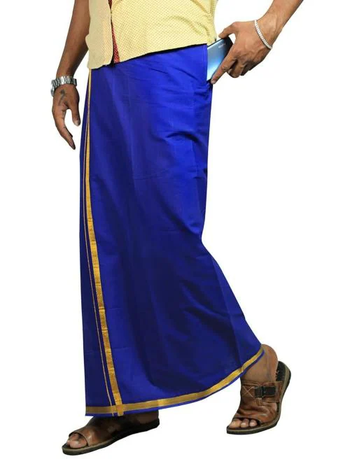 PRAKASAM COTTON Cotton Men Blue Dhotis & Mundus