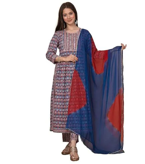 Asami Cotton Pink Anarkali Kurta Dupatta & Pant Set