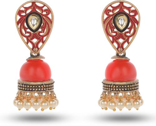 Wearhouse Fashion Multicolor, Red Alloy Gold Plated Jhumki Earring For Women And Girls