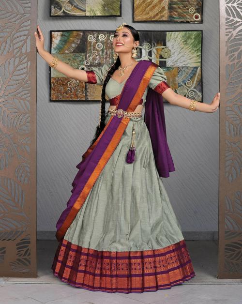 HALFSAREE STUDIO Gray Traditional South Indian Style Half Saree