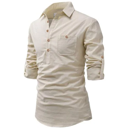 Vida Loca Cotton Beige Color Full Sleeve Casual Spread Collor Slim Fit Short Kurta For Men and Boys