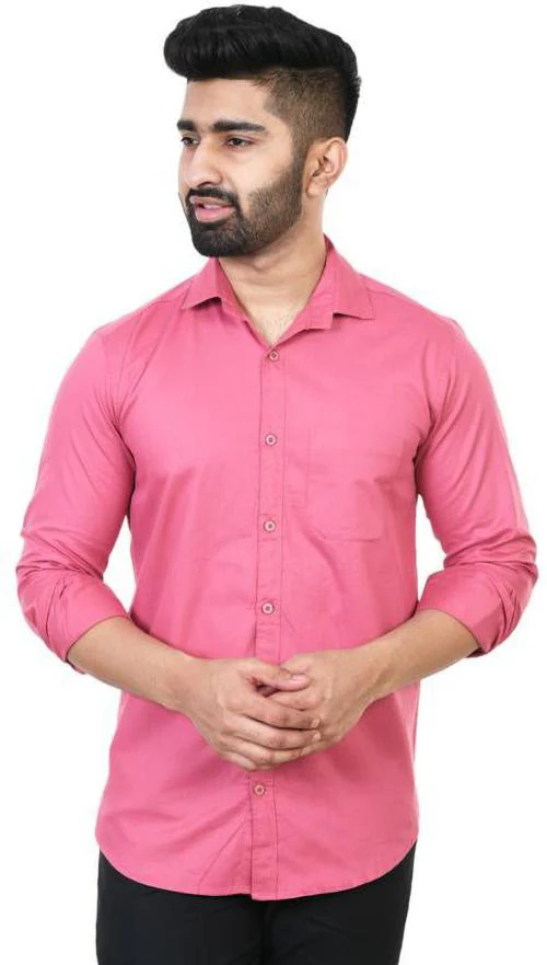Ikg Denim Men Pink Solid Cotton Blend Casual Shirt (M)