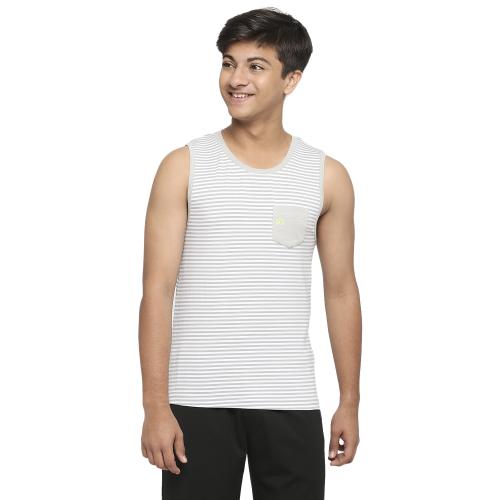 Frenchie U19 Cotton Vest | Striped Cotton Lycra Innerwear For Teenagers | Gym Vest/Tank Top/Sporty/Innerwear for Boys (Grey)
