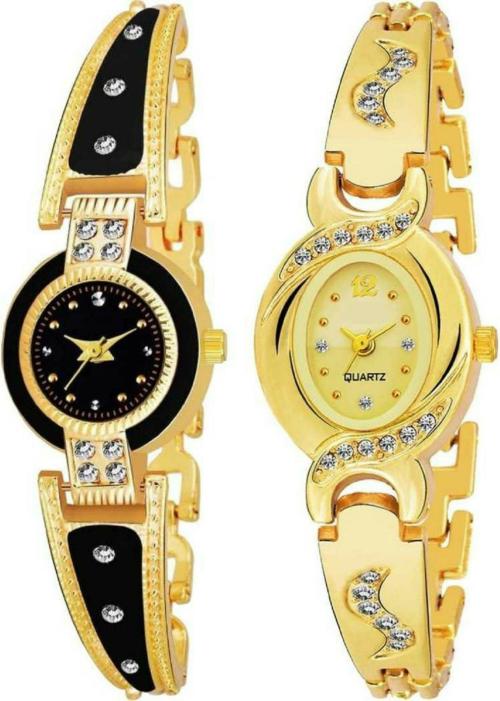 Bolun Analog Multicolor Dial Gold Strap Watch For Women (Pack Of 2)