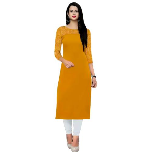 ZELZIS Women A-line Crepe Straight Yellow Kurti