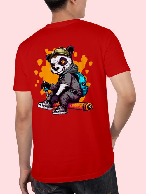 BLISSINK Cartoon Front And Back Printed Red Cotton Tshirt for Men