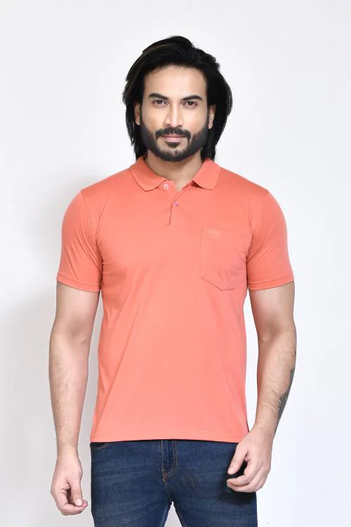 Roy's Casual Regular Fit Kulty Fabric Solid Polo Neck T-shirt for Men with Half Sleeve I Comfortable and Breathable Western Outfit - Deep Peach ,Size - XXL