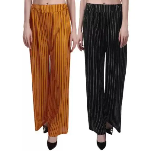 PI World Printed Striped Western Palazzo/Trouser/Pant for Women/Girls Combo Free Size -26-34
