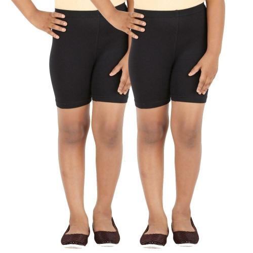 Lula Girls Black Solid Cotton Spandex pack of 2 Shorts (9-10 Years)