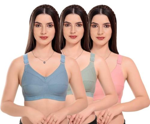 Z6W Full Coverage Bra Side Support T-Shirt Non Padded Regular Bra For Everyday Wear - Stretch Full Coverage Everyday Bra Cotton Bra for Women Bust Ladies Daily Use Cotton Bra Women's Hosiery Undergarments Women's Wirefree Super Combed (2 Pcs)34B