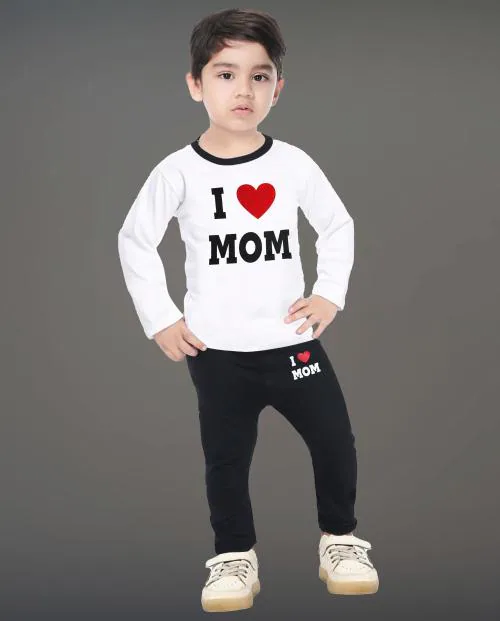 Tarsier Baby Boys Full sleeve Cotton T-shirt and pant set ( 2-3 years )( mom / white )