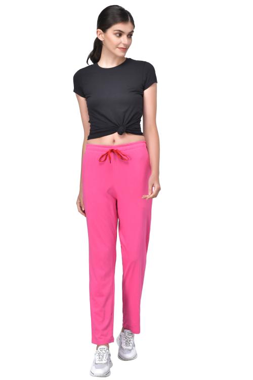 Buy Fflirtygo Women's Pink Cotton Solid Pyjama/Track Pants With 2 ...