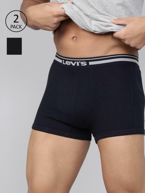 Levi's Men's Black, Navy Solid Cotton Pack of 2 Trunks