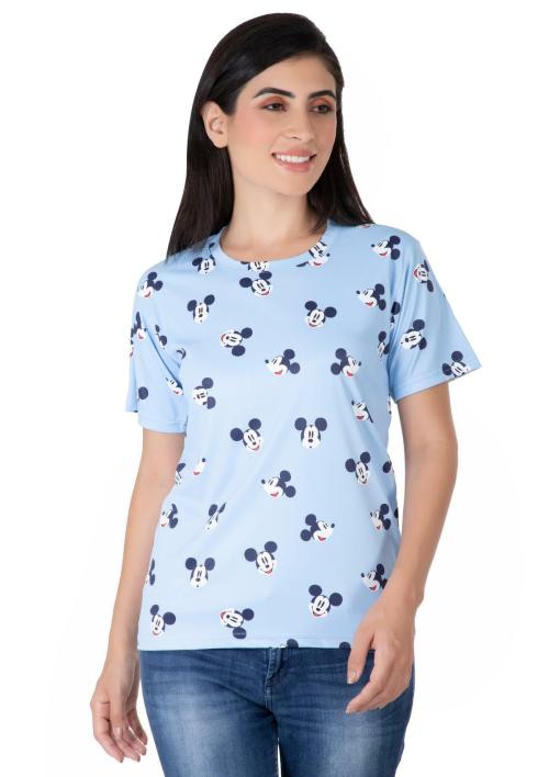 Radhe Creation Women's Soft Lycra Round Neck Half Sleeve T-Shirt - Comfortable and Stylish Everyday Essential (Light Blue) (Size-L)