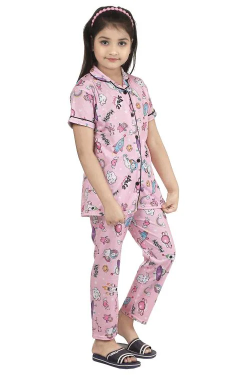 Pink Cotton nightsuit for girls