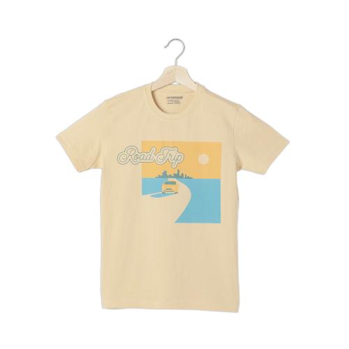 GetStocked Road Trip Print Boys Cotton T-shirt (light orange) - 5-6 Y