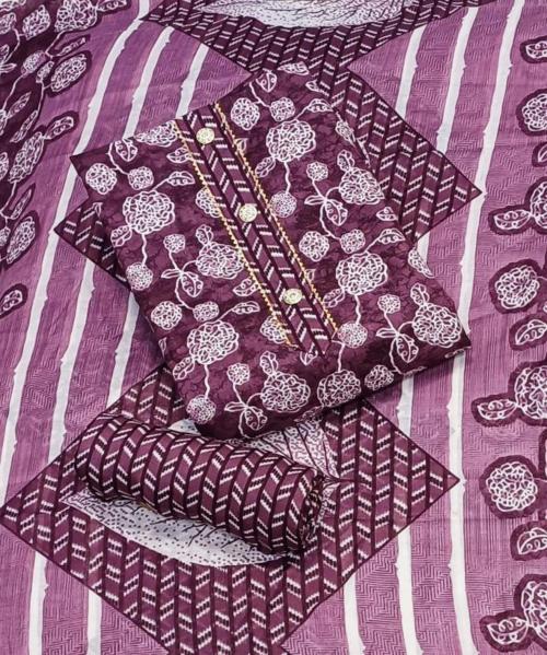 Dravya COLLECTION Purple Printed Cotton Blend Unstitched Salwar Suit Material - Pushpa Gold 881