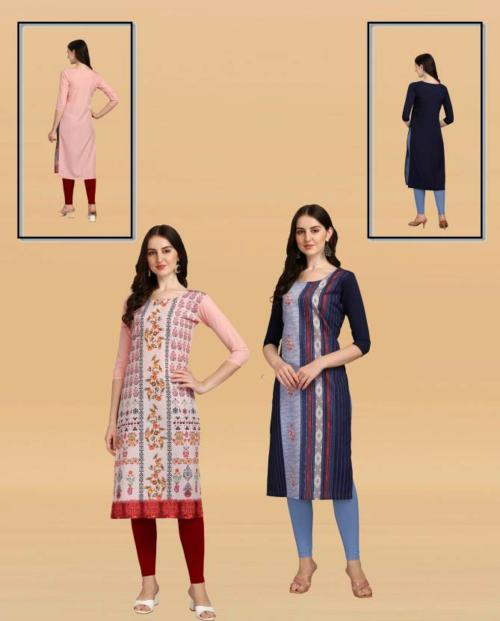 DESI MUNDE Women Multicolor Printed Crepe Pack Of 2 A-Line Kurta (M)