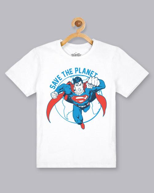 Kids Boys Superman Printed White Tshirt