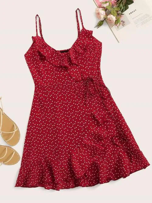 Fabrange Heart Print Ruffled Mini Cami Dress | Dresses | Women Dress | Party Dress | Maxi | Western Dress | Printed Gown | midi dresses | Dress for Women | Maxi Dress for women