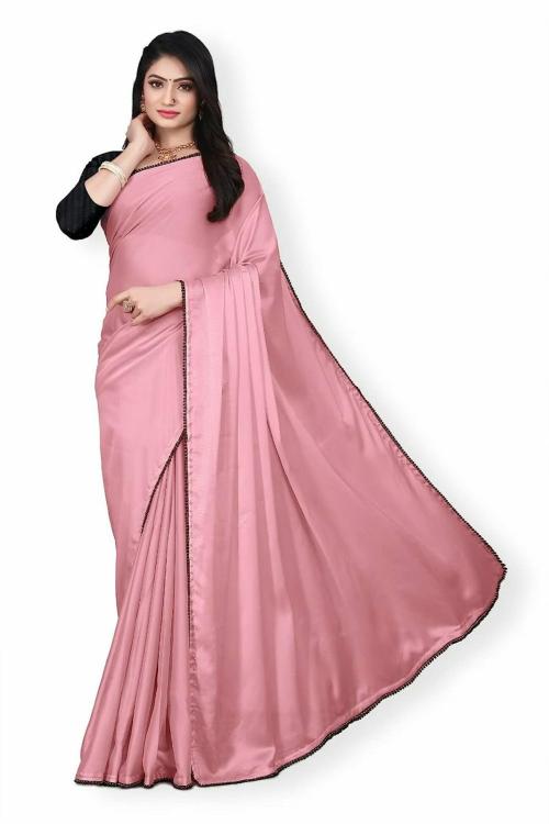 Vruta Fashion Women Soft Satin Silk Saree With Unstiched Blouse Piece For Girls And Women