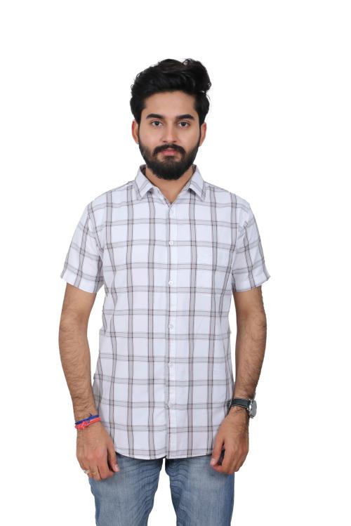 EETHMAN Premium Twill Checks White Slim Fit Casual Shirt