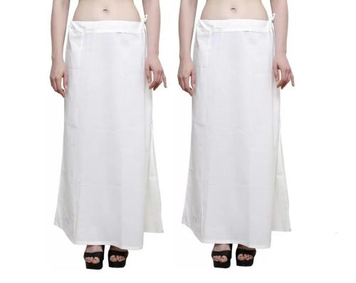 Queen Style Women’s Saree Petticoat Cotton with Interlock Stitched (Off White, Pack of 2)