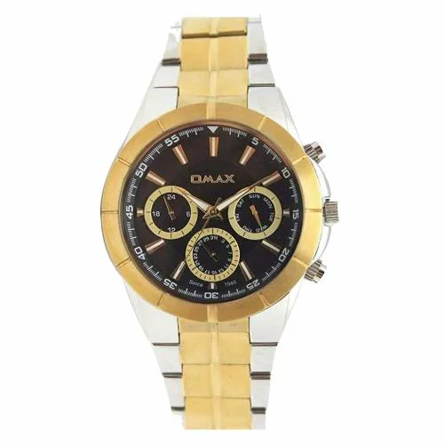 OMAX Analog gold steel Watch Black Dial With Gold Strap for Men - SS599