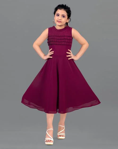 Fashion Dream Girls Wine Solid Georgette Pack Of 1 Frock | Dresses | Kids Wear | Girls Dress | Kids Dress | Frock | Frock Girls | Girls Frock | Dresses For Girls | Kids Girl Dress | Frock For Girls