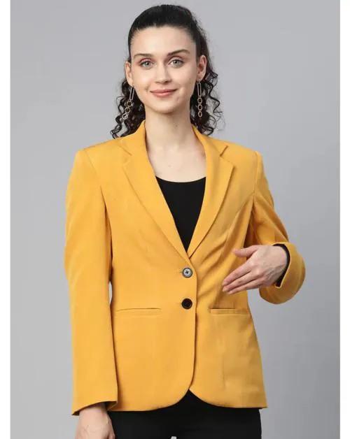 Mans Fab Solid Single Breasted Formal Women Blazer ( Yellow - XL )