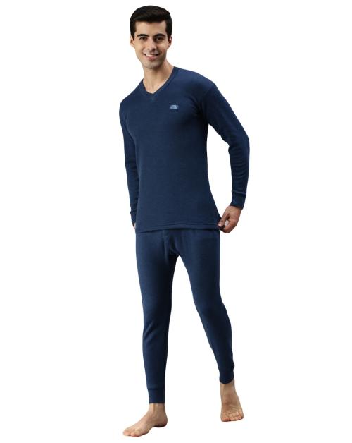 Lux Cottswool Men Blue Solid Cotton Blend Thermal Sets