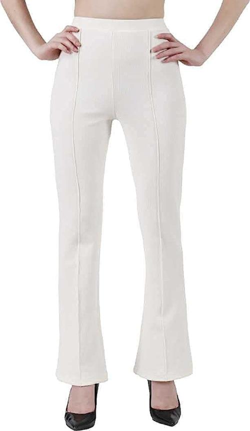 Monkish Women White Solid Wide Leg Palazzo (M)