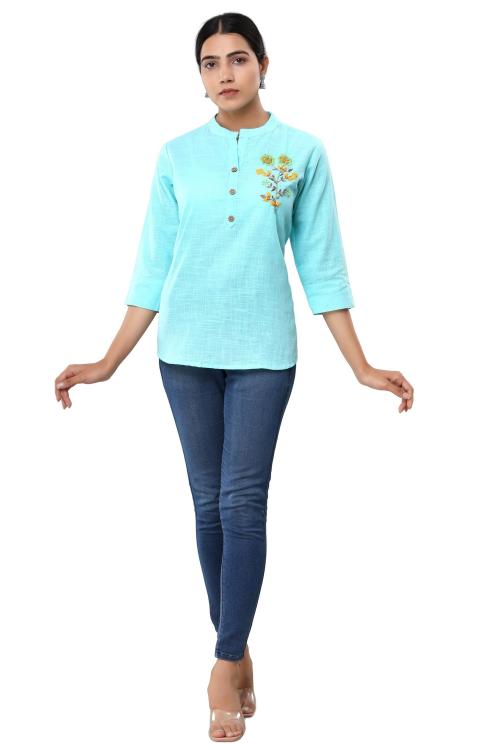 VIHAAN IMPEX Party Wear Embroidered Light Blue Top for Women