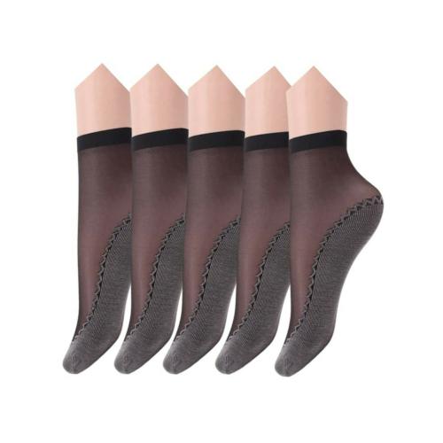 Cubern transparent fashion Socks Cotton Sole Sheer Ankle High Tights Socks for Women (SET OF 5PCS)
