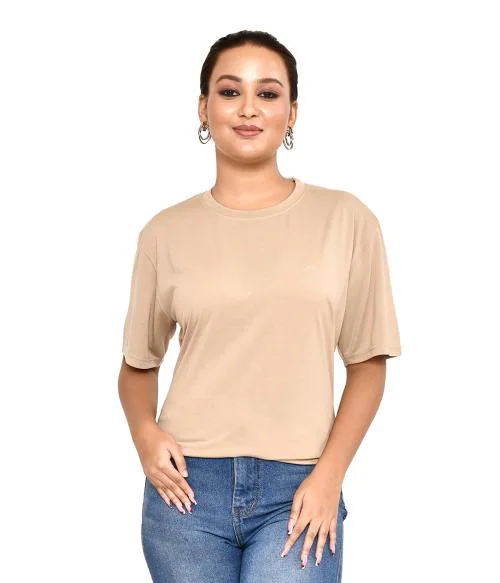 Roy's Women's Casual Regular Fit Solid Round Neck Cotton Blend T-Shirt I Comfortable And Breathable Western Outfit | Summer Friendly Everyday Wear | Color - Khaki, Size - XXL