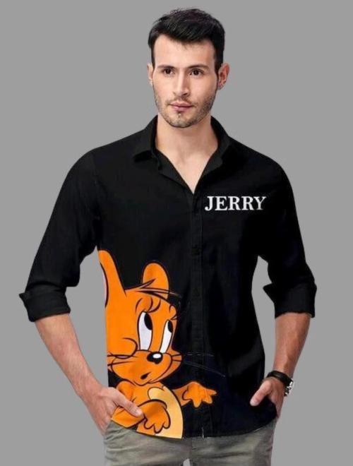 Ayush Creation Men Black Self Design Cotton Blend Regular Fit Collar Casual Shirt (M)