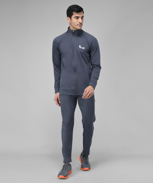 Veltick Men's Lycra Solid Dark Grey Tracksuit