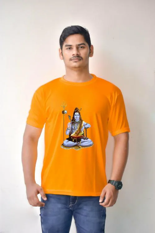 Estaban Men Orange Bhole Baba Printed Polyester T-Shirt (Xl)