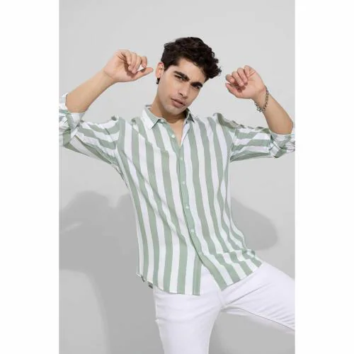 Bought First Men's Cotton Blend Full Sleeve Shirt Regular Fit Stylish Printed Casual and Formal Wear Shirt for Mens- (Pista-XXL)