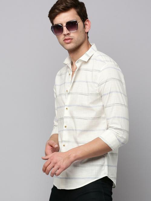 SHOW OFF Men's Off White Striped Linen Shirts