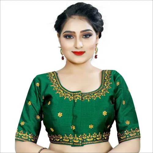 Jay Pal Women Green Art Silk U-Neck Blouse