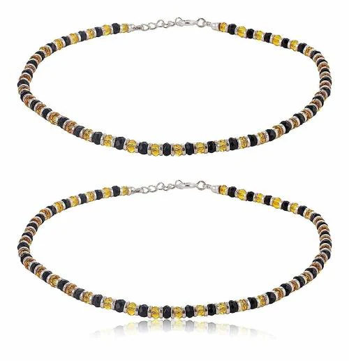 ELOISH Yellow & Black 92.5 Sterling Silver Anklet Set for Women (YELLOWBLACKWOMENANKLET)